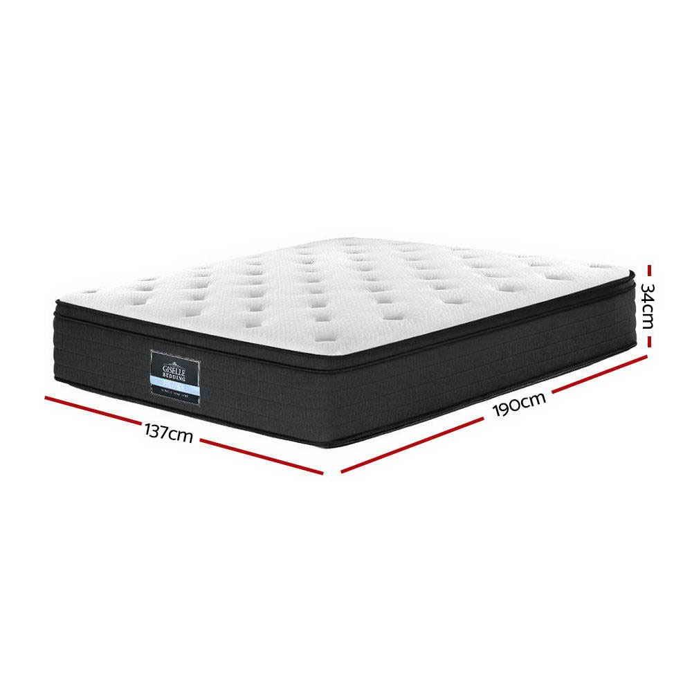 Giselle Bedding Eve Euro Top Pocket Spring Mattress, 34cm thick, showcasing its luxurious Belgium knitted fabric and 7-zone pocket spring system.